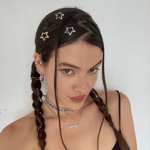 Star Hair Clips 2000s Y2K Black Gold Silver Star Hair Accessories Snap Hair Barrettes Non Slip Metal Hair Clips for Girls Women -30 PCS 1.18" - color: 30 P -1.18"-black,gold,silver