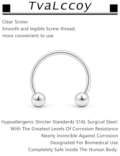 20/18/16/14G Horseshoe Septum Nose Lip Rings Smile Piercings 6/8/10/12/14/16mm Cartilage Helix Daith Earrings Surgical Steel Jewelry for Women Men - size: 20g*3/8in(10mm)