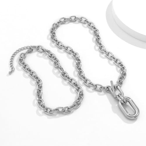 Layered Chunky Gold Silver Necklace Big Cuban Chain Statement Necklace Stacked Punk Chain Choker Necklaces for Women Trendy Jewelry Birthday Gifts - color: 03 Silver