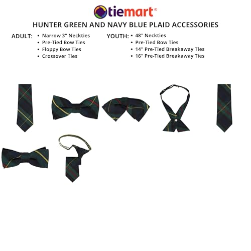 tiemart Crossover Tie - color: Hunter Green and Navy Blue Plaid