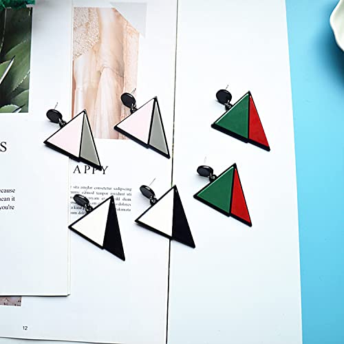 Fashion White Black Triangle Stud Earrings Acrylic Geometric Round Drop Dangle Earrings for Women Girls Summer Holiday Party Jewelry
