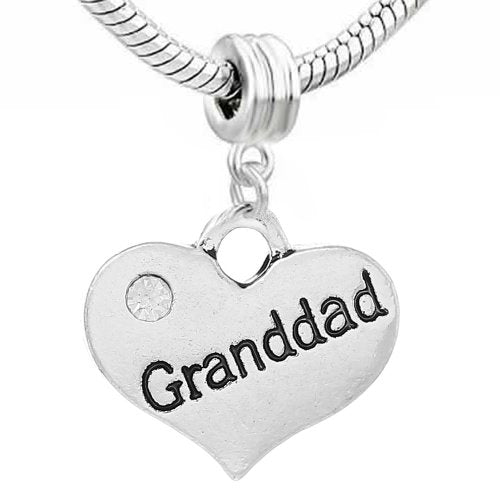 Sexy Sparkles Heart Charm – Fits Snake Chain Bracelets, Compatible with European, Biagi, and Chamilia, Ideal for Friendship and Family Jewelry (2 Pcs Mother Son) - style: Granddad