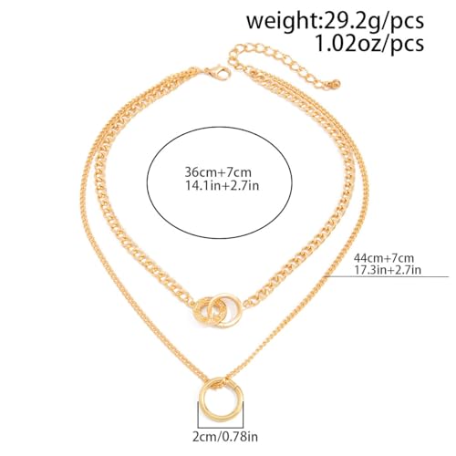 Gold Layered Necklace for Women Chunky Stacked Chain Link Paperclip Evil Eye Necklace Trendy Punk Jewelry - color: W-GoldD