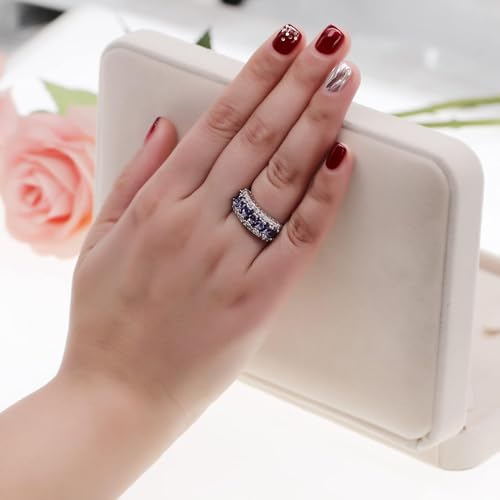 Uloveido Beautiful Women's 7 Stones Wedding Band Oval Cubic Zirconia Engagement Anniversary Rings J501 - color: Platinum-Purple