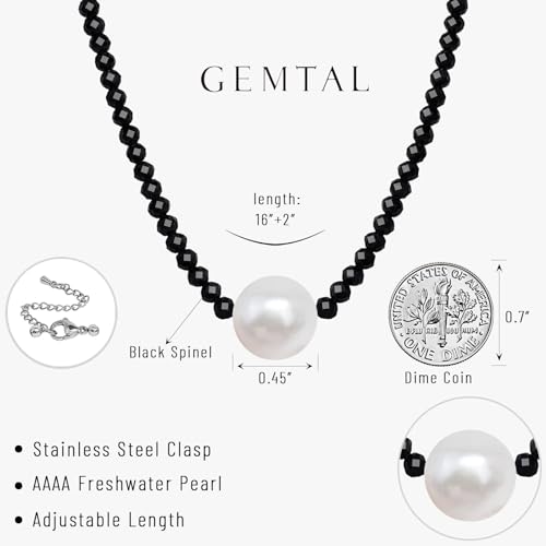 Single Pearl Choker Pendant Necklaces for Women, Natural Gemstone Womens Black Stone Beaded Choker Necklace, Dainty Round Freshwater Pearl Handmade Jewelry Gift Women Birthday Bridesmaids Anniversary 16 18 inch - color: 01-black/white, size: 16"