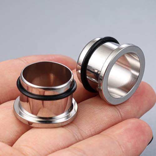 Casvort 22 PCS/16 PCS Hypoallergenic 18G-1'' Comfy Dead Stretching Plugs in 0.5mm Increments Saddle Plugs with Rubber Rings 316 Surgical Stainless Steel Crazy Ear Gauges Body Piercing Jewelry - color: Silver Tunnel 18.5-22mm 16PCS