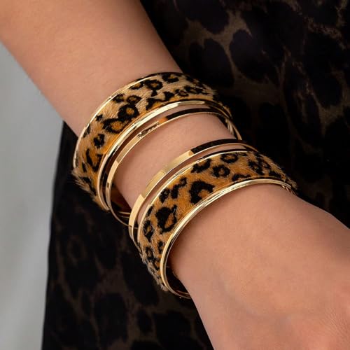 COLORFUL BLING Metal Punk Leopard Print Bangle Bracelet for Women Wide Chunky Gold Stackable Wrapped Open Cuff Bracelets Wristband Statement Jewelry - style: style 8
