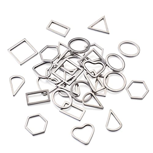 40Pcs Stainless Steel Linking Rings Metal Circles Charms Links Heart Rectangle Oval Square Hollow Frame Pendants Jewelry Connectors for Earrings Bracelet Necklace Macrame Making - color: Steel Color