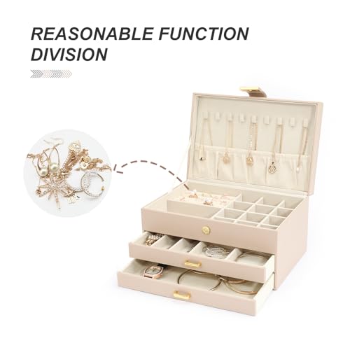 Jewelry Box, 3-Tier with 2 Drawers, Beige, Modern, Women's Jewelry Organizer - color: 3-Layer Apricot, size: 3-Layer