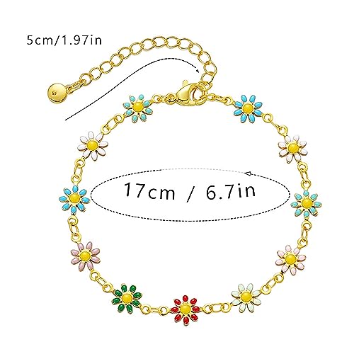 Dainty Gold Bracelets for Women, 18 Gold Plated Adjustable Evil Eye/Butterfly/Beaded/Pearl/Heart/Turquoise Handmade Bracelet for Women - style: Daisy
