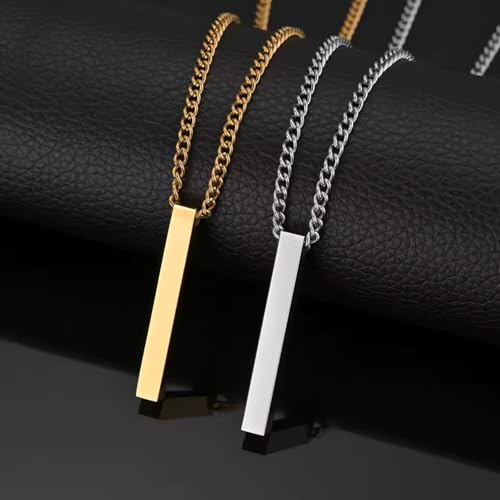 Minimalist Bar Pendant Necklace for Women & Men - Stainless Steel 24" Chain, Gold, Silver, Black, Simple Everyday Jewelry Gift