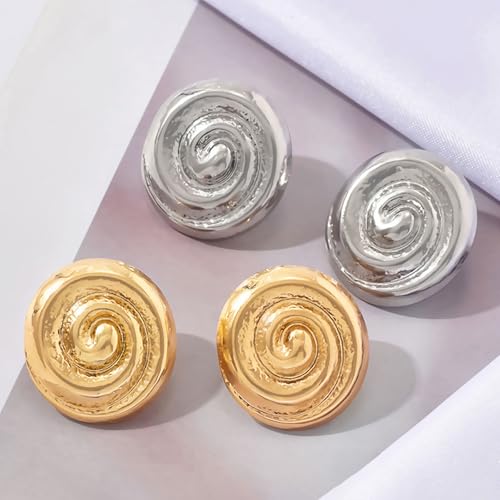REELMAR Chunky Geometric Clip On Earrings for Women Trendy Gold-Plated Thick Hammered Rectangle Dupes Earrings Minimalist Statement Earrings No Piercing Clips - color: Gold-Circle