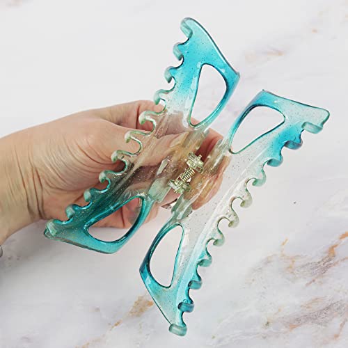 Women's Jumbo Jaw Clip Extra Large Marbelized Hair Claw (Glitter Turquoise) - color: Glitter Turquoise