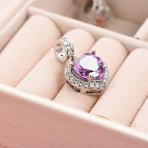 KunBead Dangle January-December Birthstone Love Heart Birthday Charms Compatible with Pandora Charm Bracelet Necklace - color: October