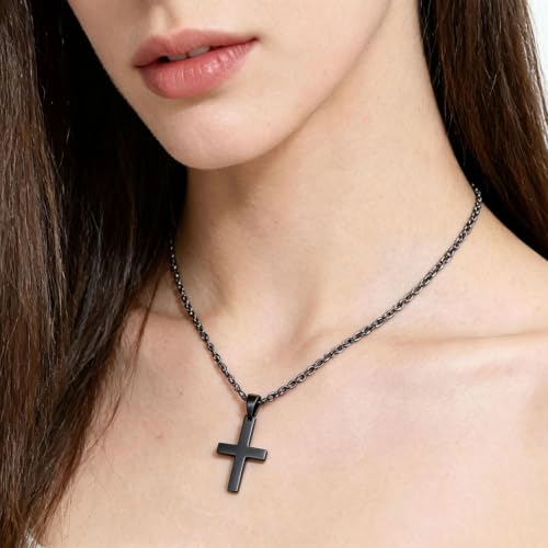 Stainless Steel No Tarnish Cross Pendant Charm Christian Jewelry for Women Men Jewelry Making Necklace Bracelet Silver - style: Small size:14mm*21mm-black