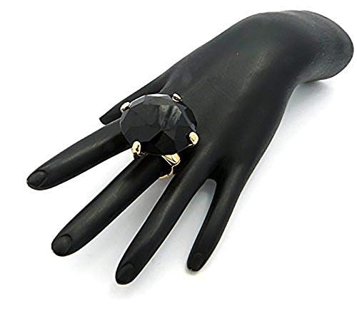 NYFASHION101 Women's Extra Big Rhinestone Fashion Stretch Ring - color: Jet Black/Gold-Tone