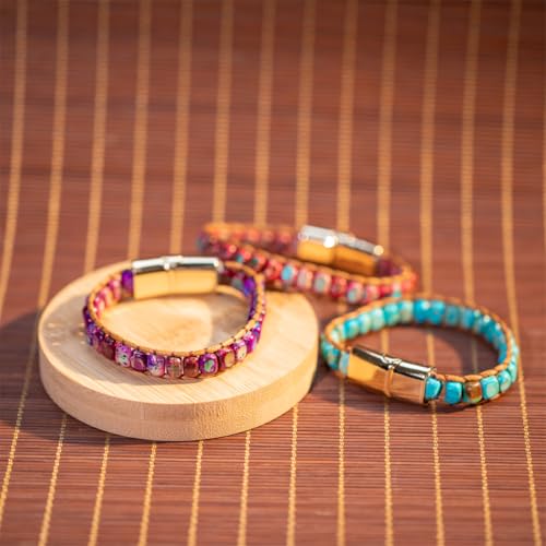 YGLINE Boho Handmade Natural Stone Wrap Bracelets Crystal Beads Bracelet Jewelry (jasper-blue)