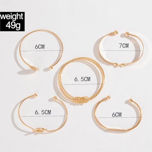 Gold Bangle Bracelets for Women, 14k Gold Plated Multi Layer Textured Stackable Open Bracelet Set Boho Indian Bangles Stackable Set Trendy Elegance Charms Non Tarnish Minimalist Bangle Pack - style: Gold 5Pcs