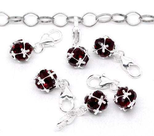Sexy Sparkles Birthstone Dangle Charm Pendant for European Clip on Charm Jewelry with Lobster Clasp - color: Dark Red - January