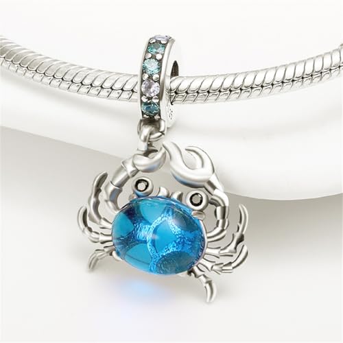 925 Silver Charm for Bracelets Animal Pet Insect Series Women Jewelry Gift - color: Blue crab