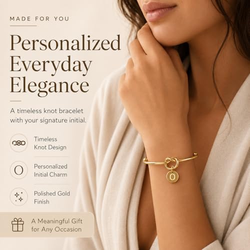 LemonRose Initial Bracelets for Women - Dainty Tie the Knot Letter A-Z 14K Gold Plated for Women Gold Cuff Bracelet for Womens Jewelry Personalized Bridesmaid Proposal Gifts - color: Gold O