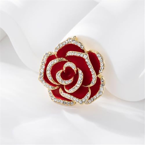 coadipress 4 Pcs Camellia Flower Brooch Pin for Women Ladies Crystal Rhinestone Black Red Floral Brooches Dress Clothing Accessory Wedding Party Birthday Jewelry - color: Black Red