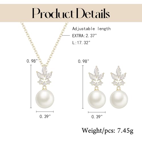 EleQueen Women's Simulated Pearl Wedding Jewelry Set for Brides | Cubic Zirconia Necklace Earrings Bracelet Set for Brides Bridesmaids, Bridal Jewelry Set for Anniversary/Memorial Day - style: Goldr-Plated-Brass Pearl Earrings Set