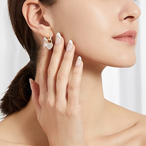 18K Crystal Heart Hoop Earrings for Women with Locket Design, White Crystal Cubic Zirconia Dangling Earrings Fine Jewelry Gifts for Her - color: Love Pendant