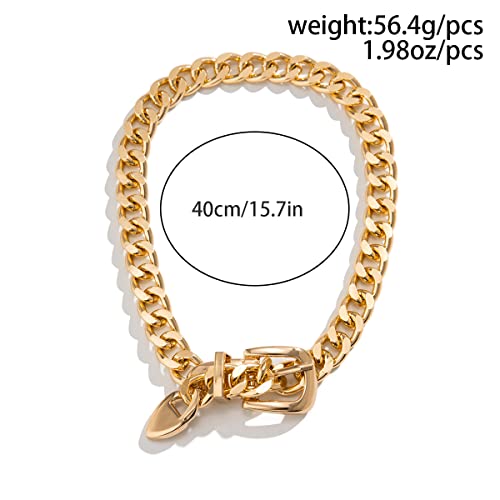 CJIAYUJEW Chunky Gold & Silver Cuban Chain Choker & Belt Necklaces for Women & Men - Punk Style Thick Link Belts - color: gold