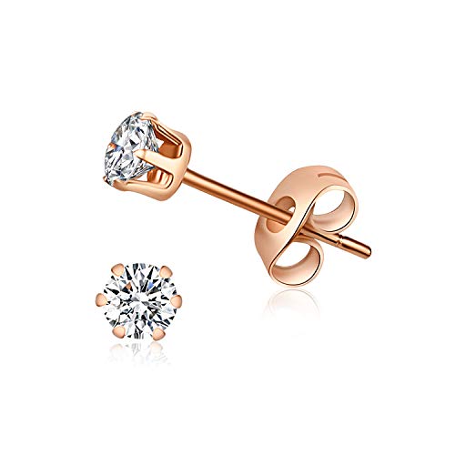 FOSIR 10 Pairs Tiny Womens Surgical Stainless Steel Clear Cubic Zirconia Stud Earrings, Hypoallergenic 316L Earrings Set - style: 4mm-6 pair-R