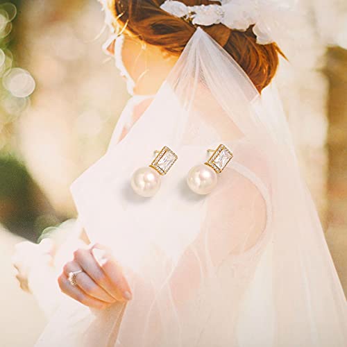 925 Sterling Silver Hoop Handpicked AAA+ Quality 7.5-8mm White Freshwater Cultured Pearl Dangle Drop Earrings Jewelry for Women - color: 4. Gold Plated CZ
