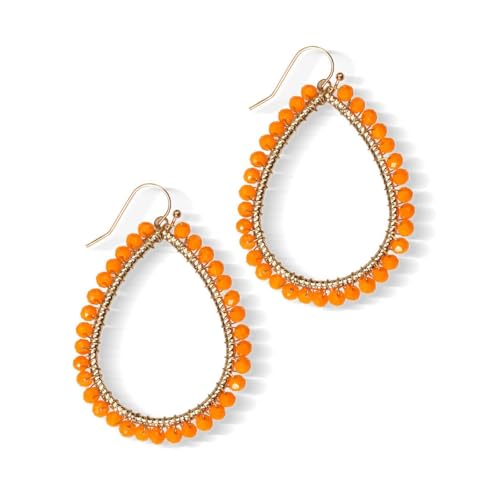 Bohemian Sparkly Crystal Beaded Dangle Earrings Teardrop Earrings for Women Fashionable & Trendy Jewelry Gift-Round Orange - color: Teardrop Orange