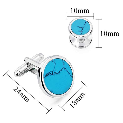 HAWSON Fashion Mother-of-Pearl Tuxedo Shirt Button and Cufflink Set, Specially Designed for Wedding Business - color: Silver Tone- Turquoise