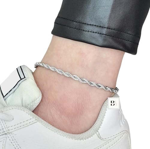 Stainless Steel Chain Ankle Bracelet for Women Adjustable Waterproof Anklet - color: Silver / 4mm Rope