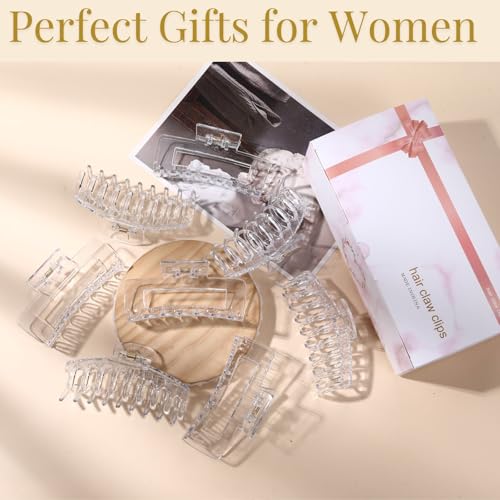 Clear Hair Clips for Women -8 Pack 4.3 Inch Large Matte Banana Claw Clips for Women Thin Thick Curly Hair, Big Strong Hold jaw - color: Clear