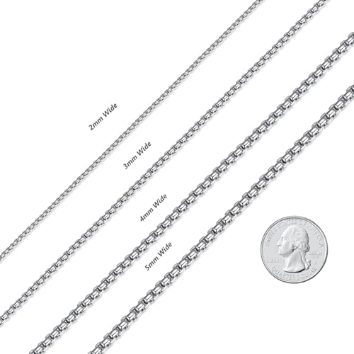 FOSIR Mens Chain Necklaces, Stainless Steel Rolo Chain Necklace for Men and Women, Silver Tone Box Chains for Men, Wide 2/3/4/5mm - size: 24.0 Inch long, style: 2mm-stainless steel