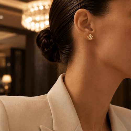 Amy & Annette Sterling Silver Love Knot Stud Earrings with Crystals | Hypoallergenic Aretes de Plata Para Mujer | 925 Sterling Silver Earring | Stud Earrings for Women | Lightweight - color: Gold