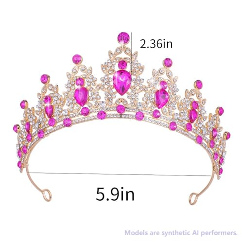 Kamirola - Queen Crown and Tiaras Princess Crown for Women Crystal Headbands for Bridal, Princess for Wedding and Party - color: Gold & Rose red