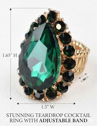 NYFASHION101 Radiant Teardrop Stone Adjustable Cocktail Statement Ring - color: Green/Gold-Tone