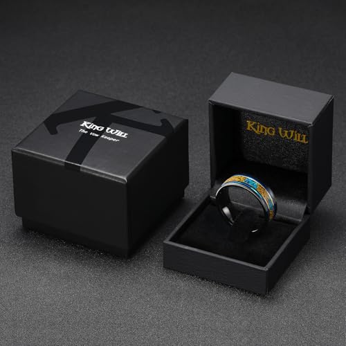 King Will Wood Wedding Band Wood Inlay for Men - color: Blue & Copper & Opal-8mm