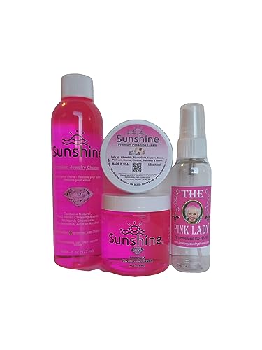 Pink Lady Sunshine Premium Jewelry Cleaner Kit with Metal Polish - Safe Jewelry Cleaner Solution for Diamonds, Gold, Silver, Wedding Rings, Earrings & All Jewelry Pieces - style: Ultra Kit
