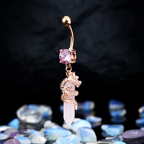 Halloween Belly Button Ring 14G Dragon Dangle Belly Ring Burn Silver Navel Piercing Jewelry Purple Belly Button Piercing - color: Rose Gold