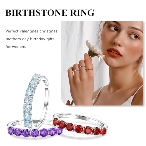 Birthstone Wedding Band Eternity Rings 925 Sterling Silver Rings Stackable Anniversary Engagement Rings Cubic Zirconia Inlaid Created Garnet/Amethyst/Sapphire Ring 7 Stone Ring, Size 6 to 10 - color: Peridot