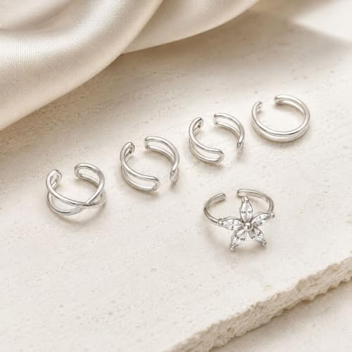 Flower Ear Cuff Set for Women Non Piercing Cartilage Earrings Clip On Wrap Cuffs Stackable Jewelry Gifts - color: B3:silver ear cuff set