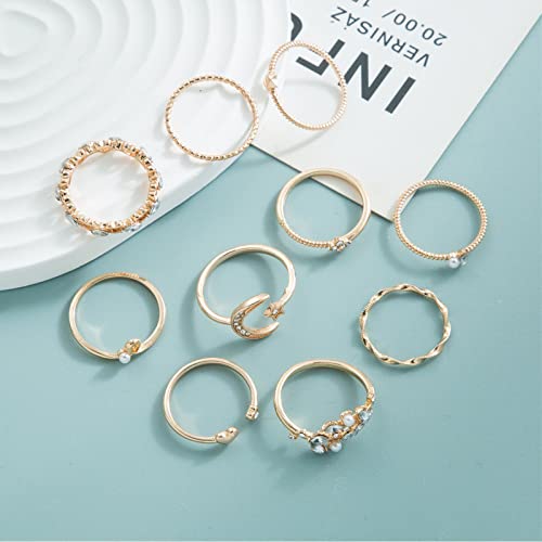 GIGB PBDK 14K Gold Vintage Knuckle Rings Set for Women,Boho Dainty Stackable Rings Midi Hollow Finger Rings Sparkle Knuckle Rings Moon Heart Wing Fashion Ring Pack Jewelry Gifts