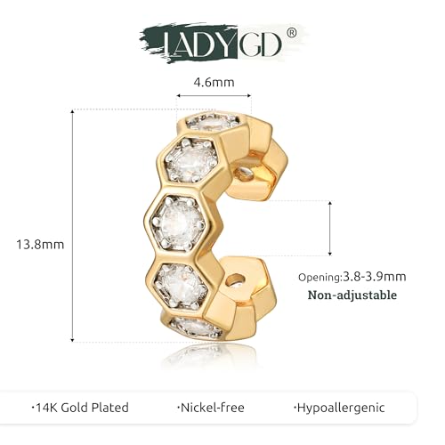 Sparkle Ear Cuff for Women, Non Piercing Single | 14K Gold Plated Brass, Clear Cubic Zirconia Accents, Fixed 3.8-3.9 mm Opening, Single Non-Piercing Cuff For Ear Stacks - style: Geometric