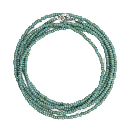 Turquoise Picasso Seed Bead Necklace, Thin 1.5mm Single Strand | Dainty Layering Necklace, Choker to Long Lengths, Made to Order
