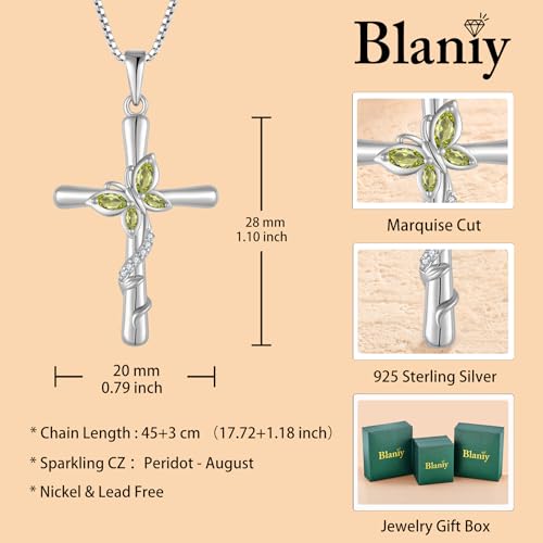 Cross Necklace for Women 925 Sterling Silver Butterfly Necklace Birthstone Pendant Created Gemstone Jewelry Gifts for Women - color: 08 August - Peridot
