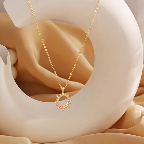 CHESKY Layered Necklaces for Women Trendy, Dainty 14k Gold Plated Pendant Necklace Layering Necklace for Women Non Tarnish Hypoallergenic Sun Gold Necklace Stack Gold Jewelry for Women Gifts - style: Sun-CZ