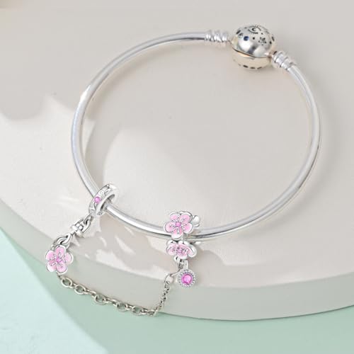 925 Sterling Silver Charms for Bracelets and Necklaces Lipstick and Perfume High Heels Dangle Pendants Heart Butterfly Bead Charms Halloween Christmas Gift for Womens - style: Cherry Blossoms Safety Chain